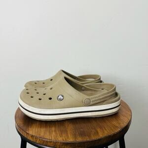 Crocs Brown Classic Slip On Clogs With White Stripe Men’s Size 7